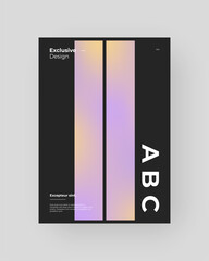 Abstract Placard, Poster, Flyer, Banner Design. Colorful gradient figure on vertical A4 format. Holographic effect. Decorative neon backdrop. Gradient shapes and large typography. Vector Eps10.