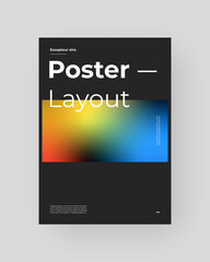 Abstract Placard, Poster, Flyer, Banner Design. Colorful gradient figure on vertical A4 format. Holographic effect. Decorative neon backdrop. Gradient shapes and large typography. Vector Eps10.