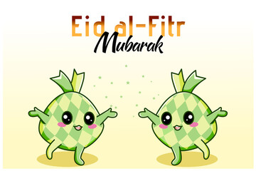 Cute rice cake boiled at muslim holiday cartoon illustration