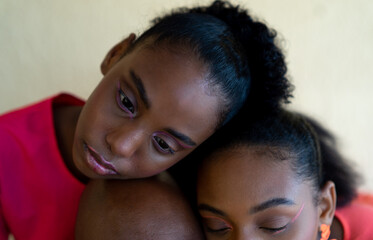 Portrait of Father and Daughters at Home on the Patio