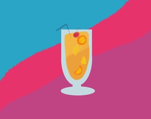Vibrant background bright colors with fruity cocktail drink