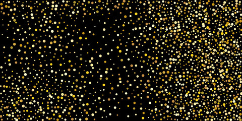 Golden point confetti on a black background. Luxury festive background. Decorative element. Element of design. Vector illustration, EPS 10.