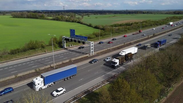 Aerial view of the M1 Motorway.Hertfordshire. England.