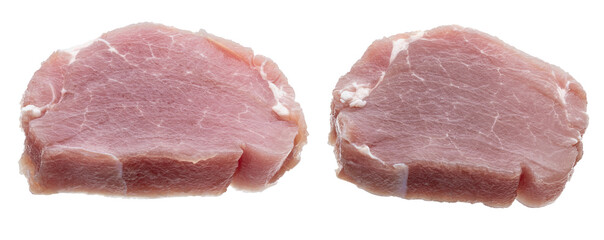 Raw pork tenderloin (sirloin) steaks (chunks), juicy and fresh. Isolated on white background.
