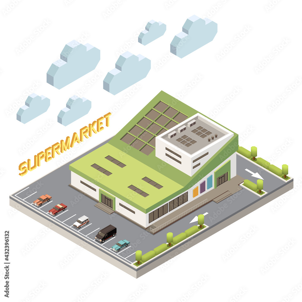 Sticker Shopping Mall Isometric Concept