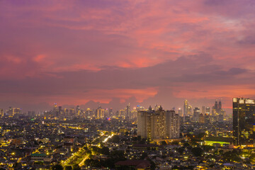 Beautiful Scenery of Jakarta Skyline from Kemayoran during sunrise and daylight