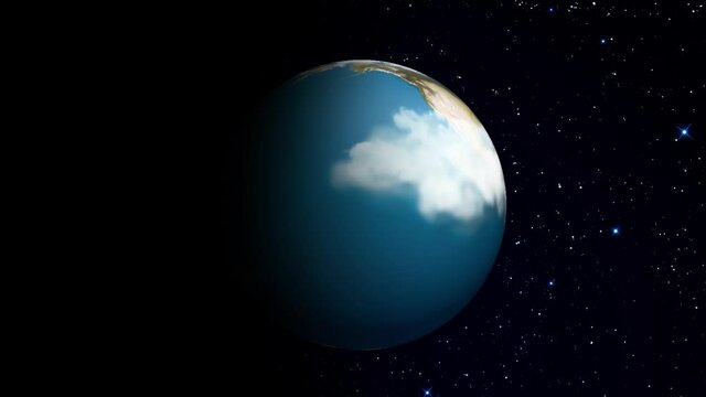 Planet Earth running in dim light, on dark background with stars in the background 