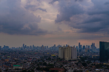 Beautiful Scenery of Jakarta Skyline from Kemayoran during sunrise and daylight
