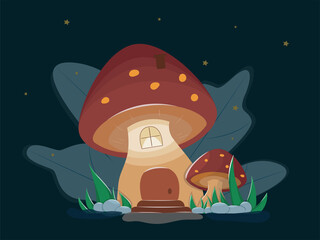 Mushroom house at night