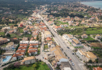 Fototapeta na wymiar Acharavi village corfu aerial view
