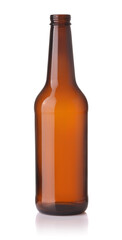 Front view of empty brown beer bottle