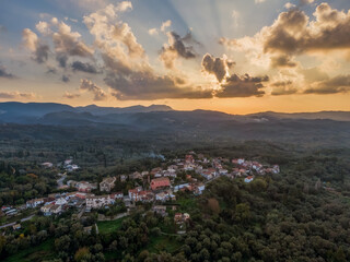 Agioi douloi village  sunset corfu aerial view