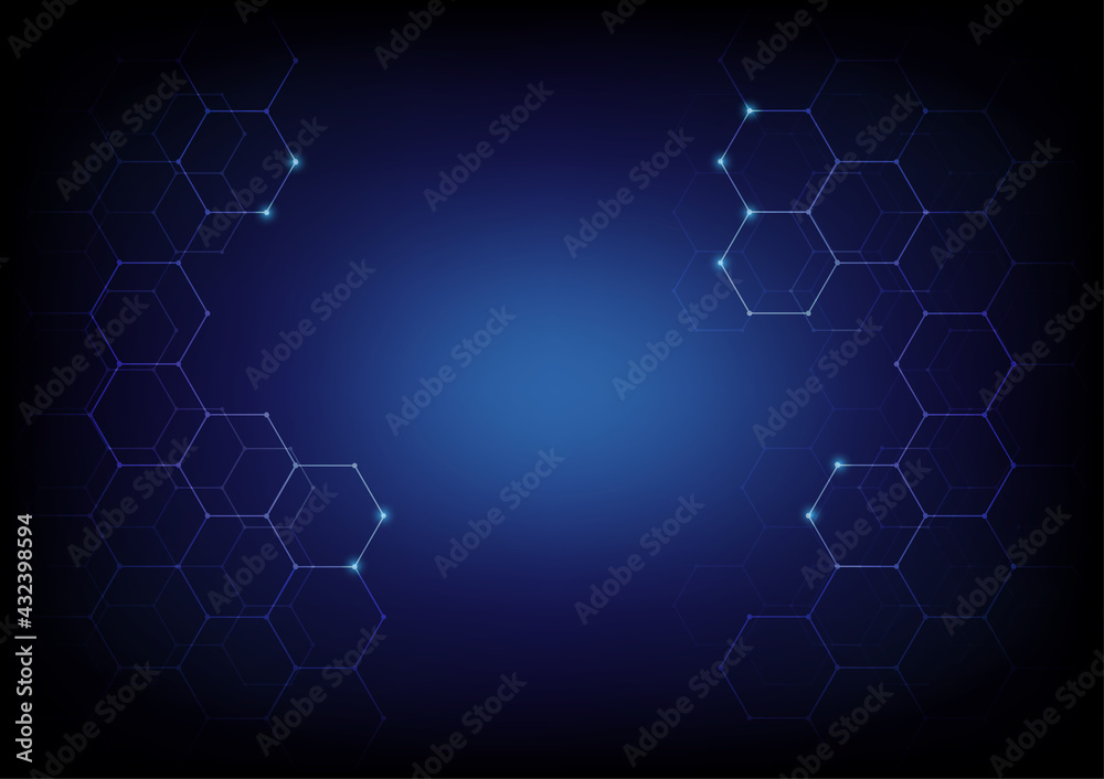 Wall mural abstract hexagon technology background. dark blue future innovation design. graphic vector illustrat