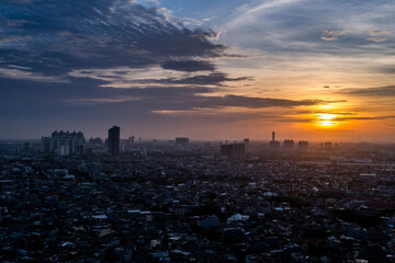 Beautiful Scenery of Jakarta Skyline from Kemayoran during sunrise and daylight