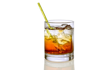 God mother cocktail, Mixed of vodka and amaretto with ice in glass isolated on white
