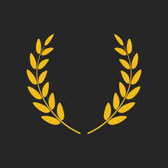 Golden laurel wreath icon vector isolated on black