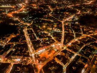 Corfu Town by night aerial view