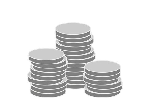 Silver Coin Money Profit or Cryptocurrency Token Icon Set. Vector Image.