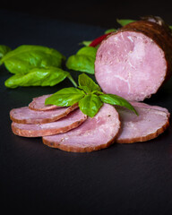 smoked sausage with herbs and vegetable