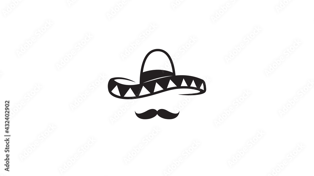 Wall mural Creative Mexican Sombrero Mustache Head Traditional Logo