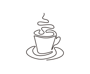 Continuous one line drawing of cup. single line a cup hot coffee design. Hand drawn minimalism style.