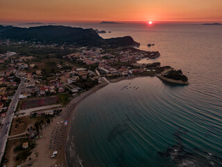 Sidari beach sunset aerial view