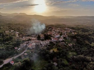 agioi douloi village sunset aerial view