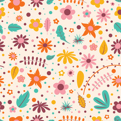 Seamless Pattern Design With  Colorful Flowers