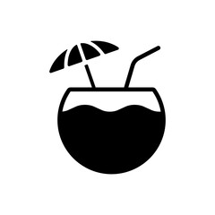 Coconut cocktail drink glyph icon. Summer sign