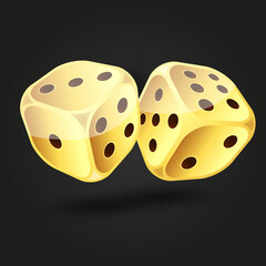 Gold dice isolated on black background. Vector illustration