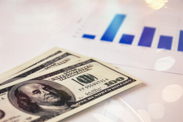 dollars and euros lined up one after another and finance sheet