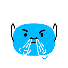 Abstract blue angry face with steam from nose. Character icon design vector illustration isolated on white background. Expression people emotion