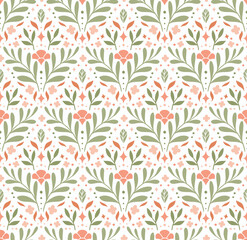 Fototapeta na wymiar Modern floral art deco seamless pattern. Vector damask illustration with leaves. Decorative botanical background.