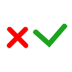Obraz premium Check mark sign and Cross drawn with brush on white Background.