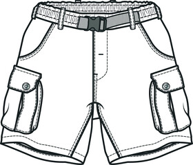 Short flat sketch. Technical drawing of fashion shorts for teenagers