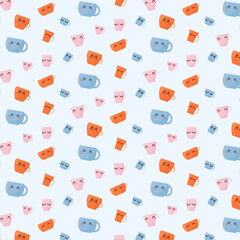 pattern cute cups face vector illustration