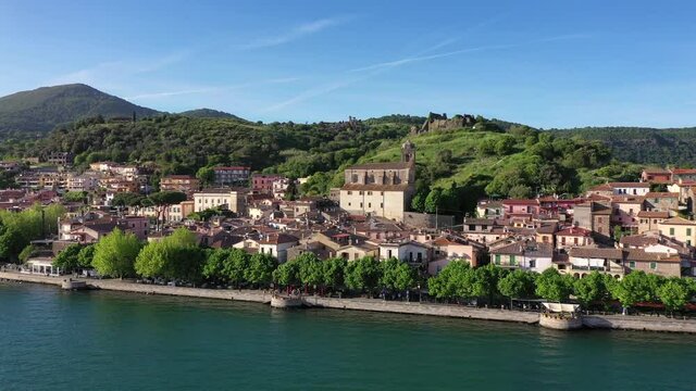 The village and fortress of Trevignano Romano, on Lake Bracciano, Rome, Italy.
Aerial view of the small village of Trevignano overlooking Lake Bracciano