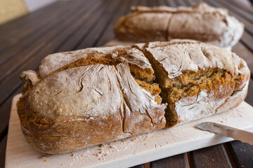 crusty homemade rye bread with traditional natural sourdough
