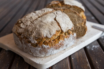 crispy homemade rye bread with traditional natural sourdough