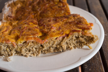 traditional homemade bacon cake made with natural sourdough