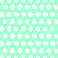 Seamless Floral Pattern With Chamomile Flowers On Blue Background. Vector design  Illustration. Wedding invitation card