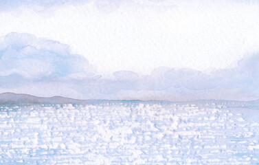 Fototapeta na wymiar The sky over the sea. Watercolor landscape