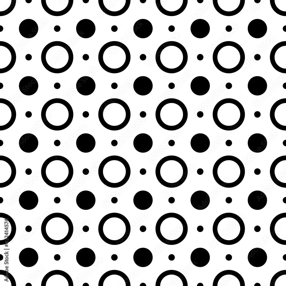 Aufkleber polka dots pattern. vector dots and empty hoops. black and white color.