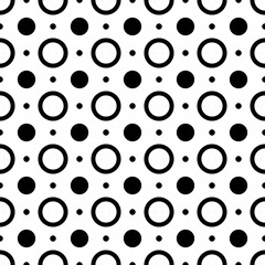Polka dots pattern. Vector dots and empty hoops. Black and white color.