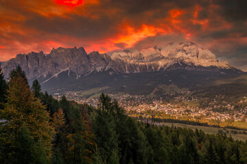 Beautiful sunset in the Italian mountains.Dolomiti, Europe.