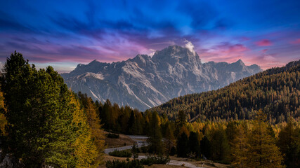 Beautiful sunset in the Italian mountains.Dolomiti, Europe.