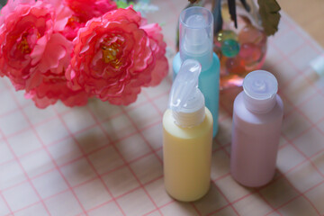 A set of plastic packaging jars for creams, soups, foams, shampoo and cosmetics, for branding mockup concept. Cosmetic package collection.