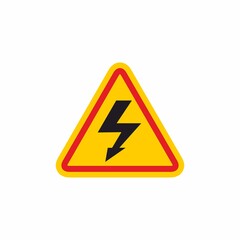 High voltage warning triangular Icon. Lightning bolt, thunder symbols or flash pictogram. Electrocution danger illustration.