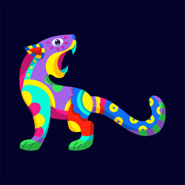 colorful jaguar roaring on dark background