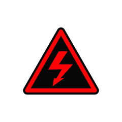 High voltage warning triangular Icon. Lightning bolt, thunder symbols or flash pictogram. Electrocution danger illustration.